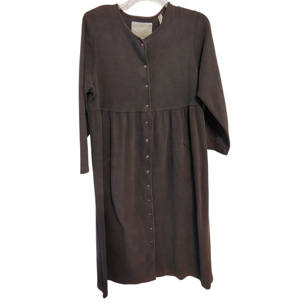 Erika Taylor Intimates Country XL Nightgown Dress Snap Front Green/Gray Country